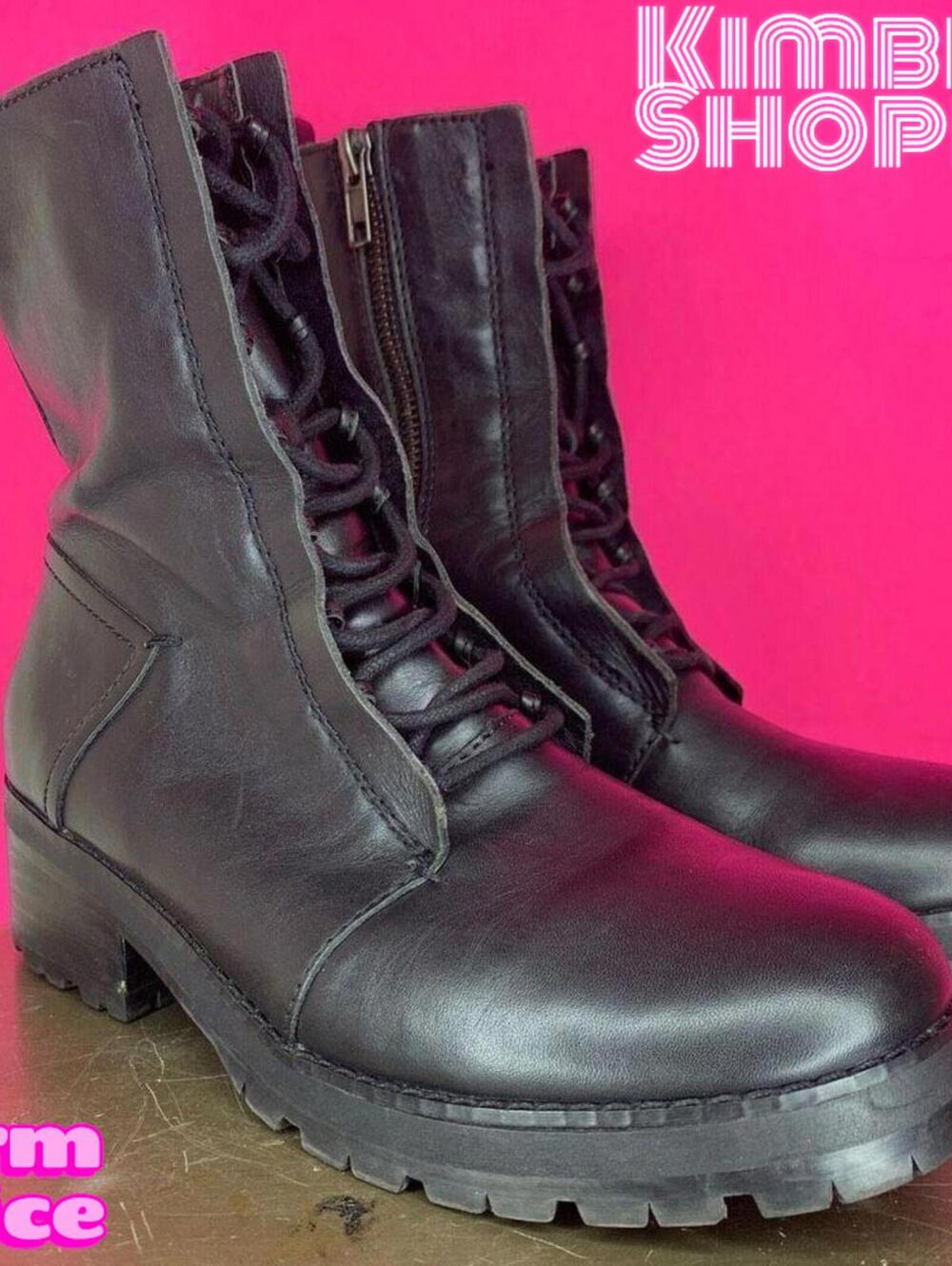 Kelsie Dagger Brooklyn Black Leather Lug Sole Lace Up Combat Boot US 6 UK 3.5